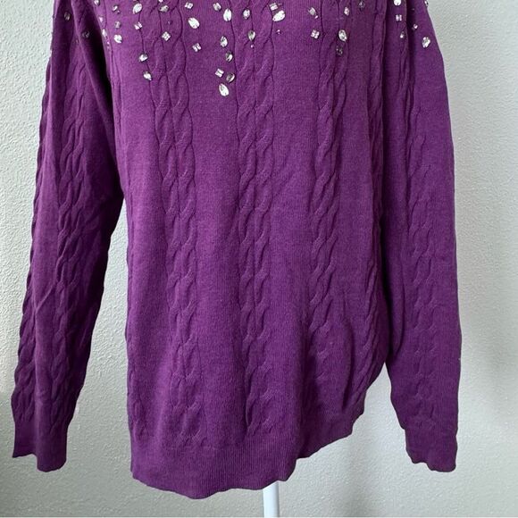 Isaac Mizrahi Live Purple Sweater Cable Knit Gemstone QVC Cardigan Size Small - Picture 4 of 15